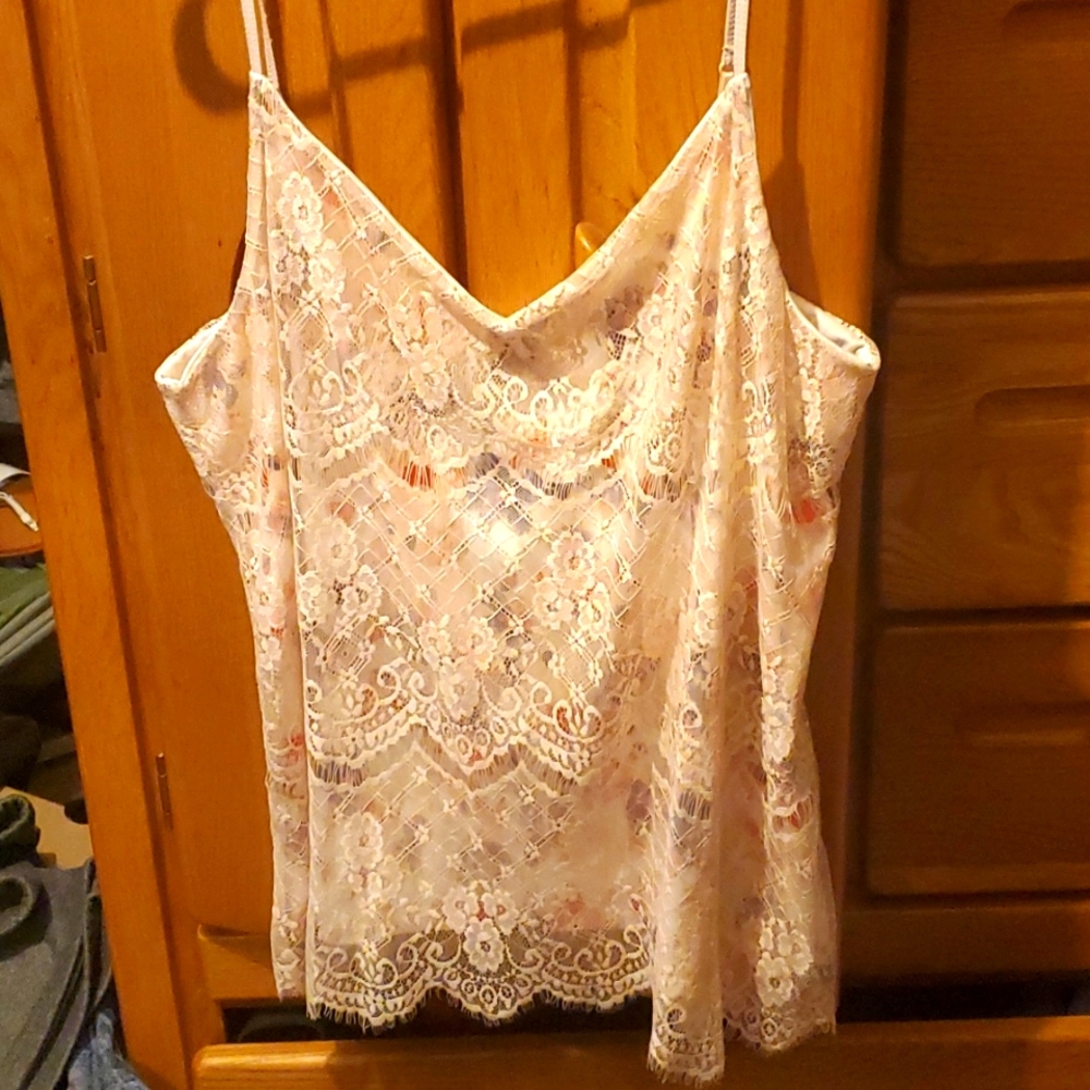 XL DRESSY TANK TOP, LIGHT PINK LACE W. DESIG